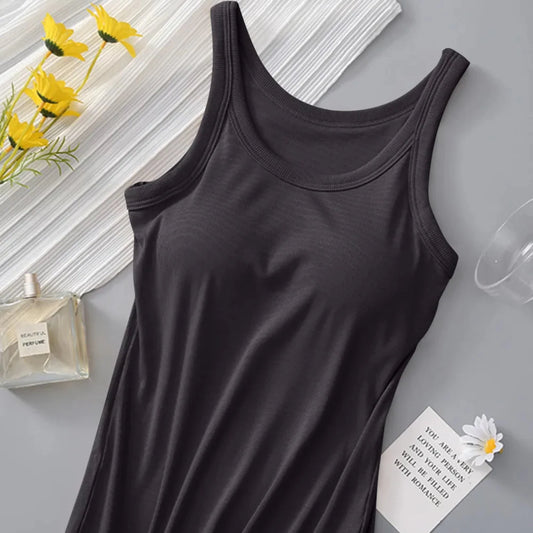Round Neck Tank with Bra - 5 Colors-Trendsi - Solazura Boutique