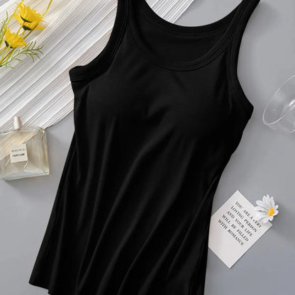 Round Neck Tank with Bra - 5 Colors-Trendsi - Solazura Boutique