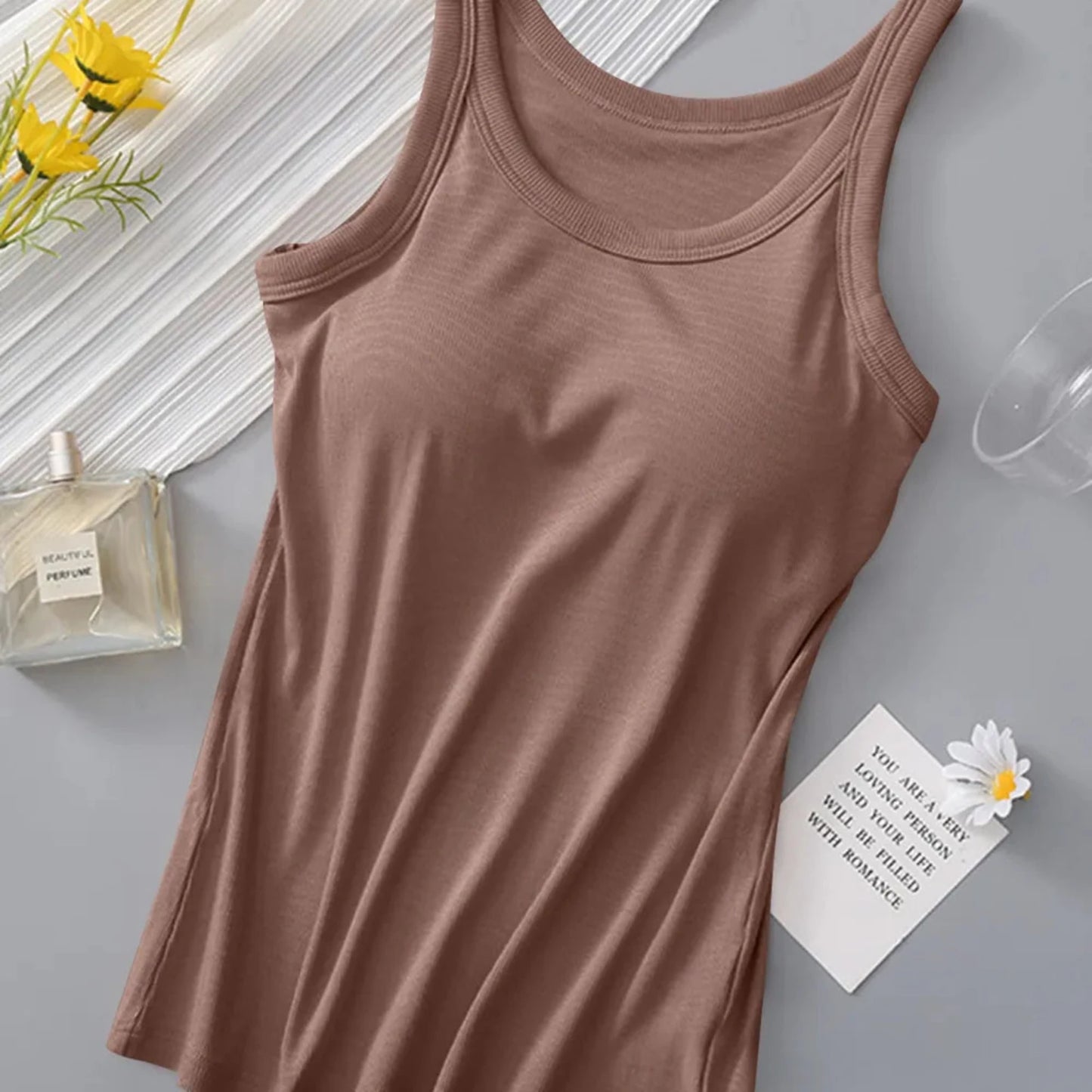 Round Neck Tank with Bra - 5 Colors-Trendsi - Solazura Boutique