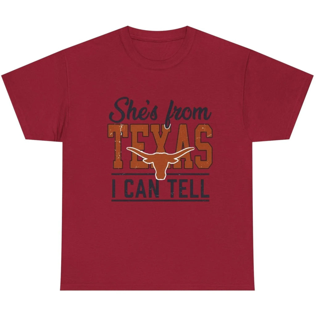 She's From Texas I Can Tell graphic T-shirt in Cardinal Red