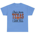 She's From Texas I Can Tell graphic T-shirt in Carolina Blue