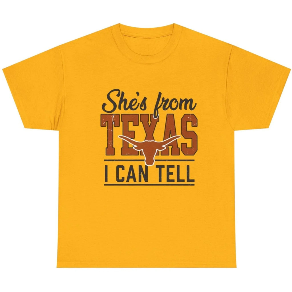 She's From Texas I Can Tell country graphic T-shirt in Gold