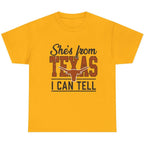 She's From Texas I Can Tell country graphic T-shirt in Gold
