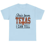 She's From Texas I Can Tell graphic T-shirt in Light Blue