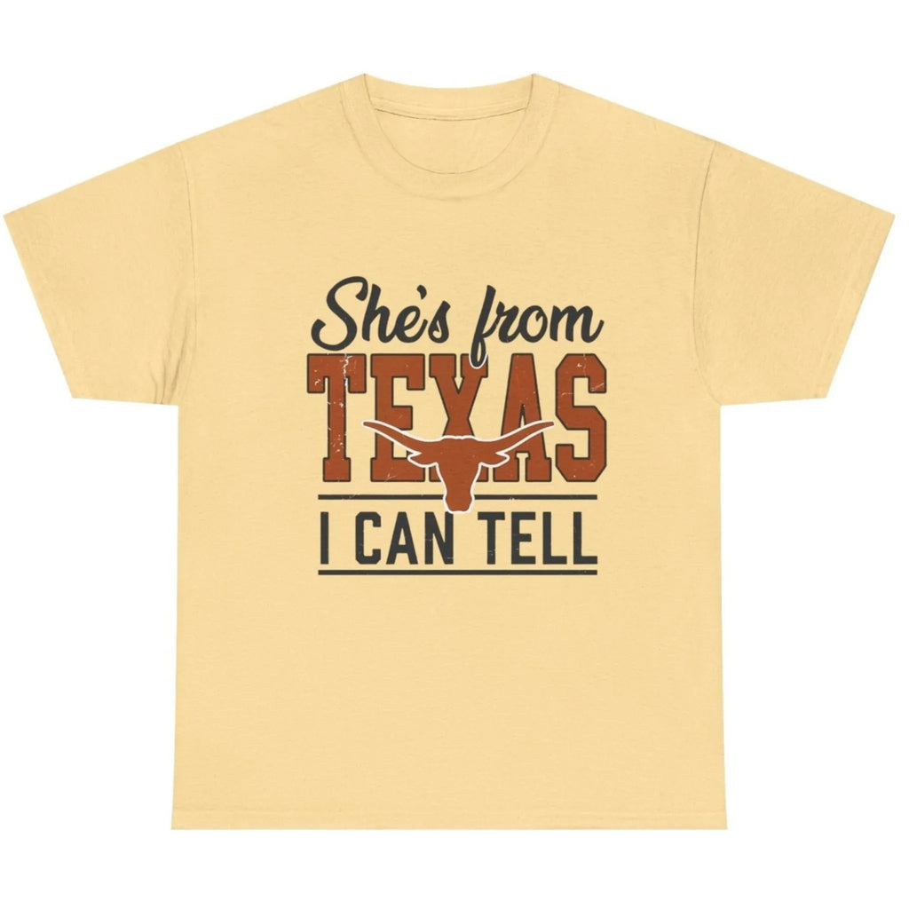 She's From Texas I Can Tell country graphic T-shirt in Light Yellow