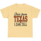 She's From Texas I Can Tell country graphic T-shirt in Light Yellow