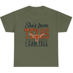 She's From Texas I Can Tell country graphic T-shirt in Military Green