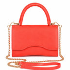 Red Shiny Chain Crossbody Bag with gold chain strap and structured top handle from Solazura Boutique.