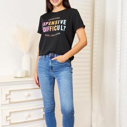 Simply Love Slogan Graphic Cuffed Sleeve T-Shirt-Trendsi - Solazura Boutique