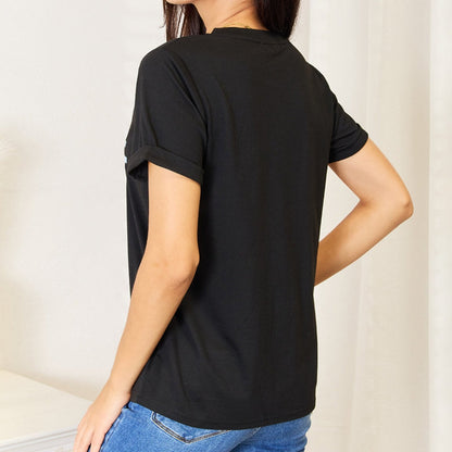Simply Love Slogan Graphic Cuffed Sleeve T-Shirt-Trendsi - Solazura Boutique