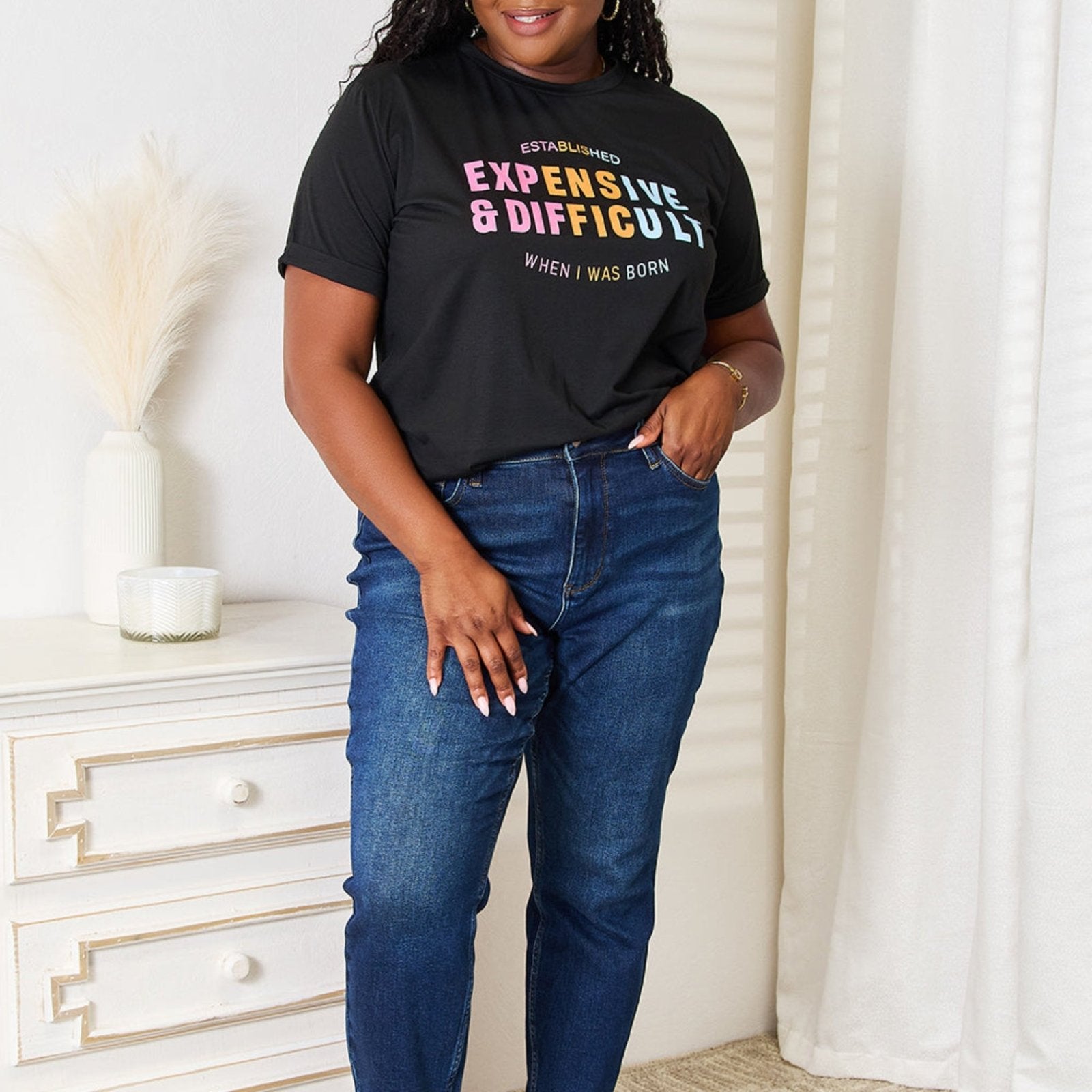 Simply Love Slogan Graphic Cuffed Sleeve T-Shirt-Trendsi - Solazura Boutique
