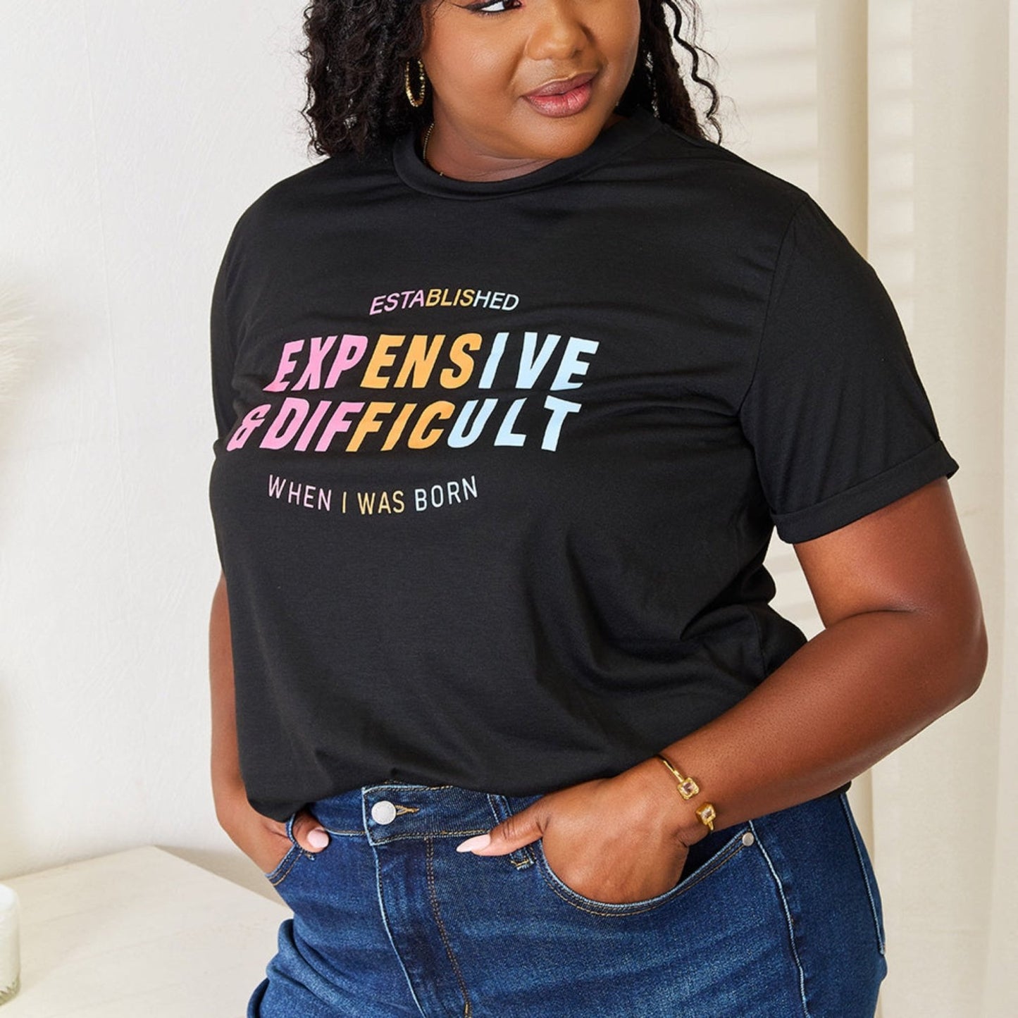 Simply Love Slogan Graphic Cuffed Sleeve T-Shirt-Trendsi - Solazura Boutique