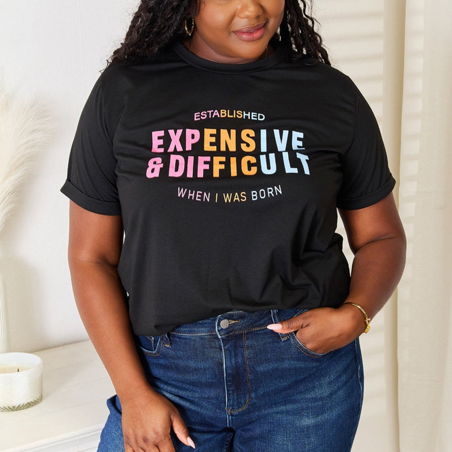 Simply Love Slogan Graphic Cuffed Sleeve T-Shirt-Trendsi - Solazura Boutique