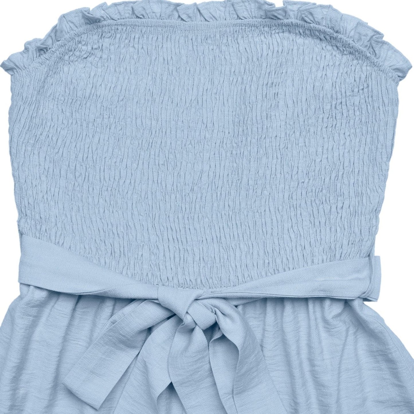 Smocked Strapless Ruffle Hem Romper - Blue-Trendsi - Solazura Boutique