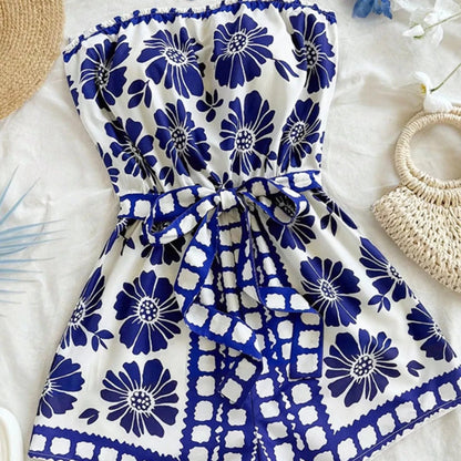 Smocked Strapless Ruffle Hem Romper-Trendsi - Solazura Boutique