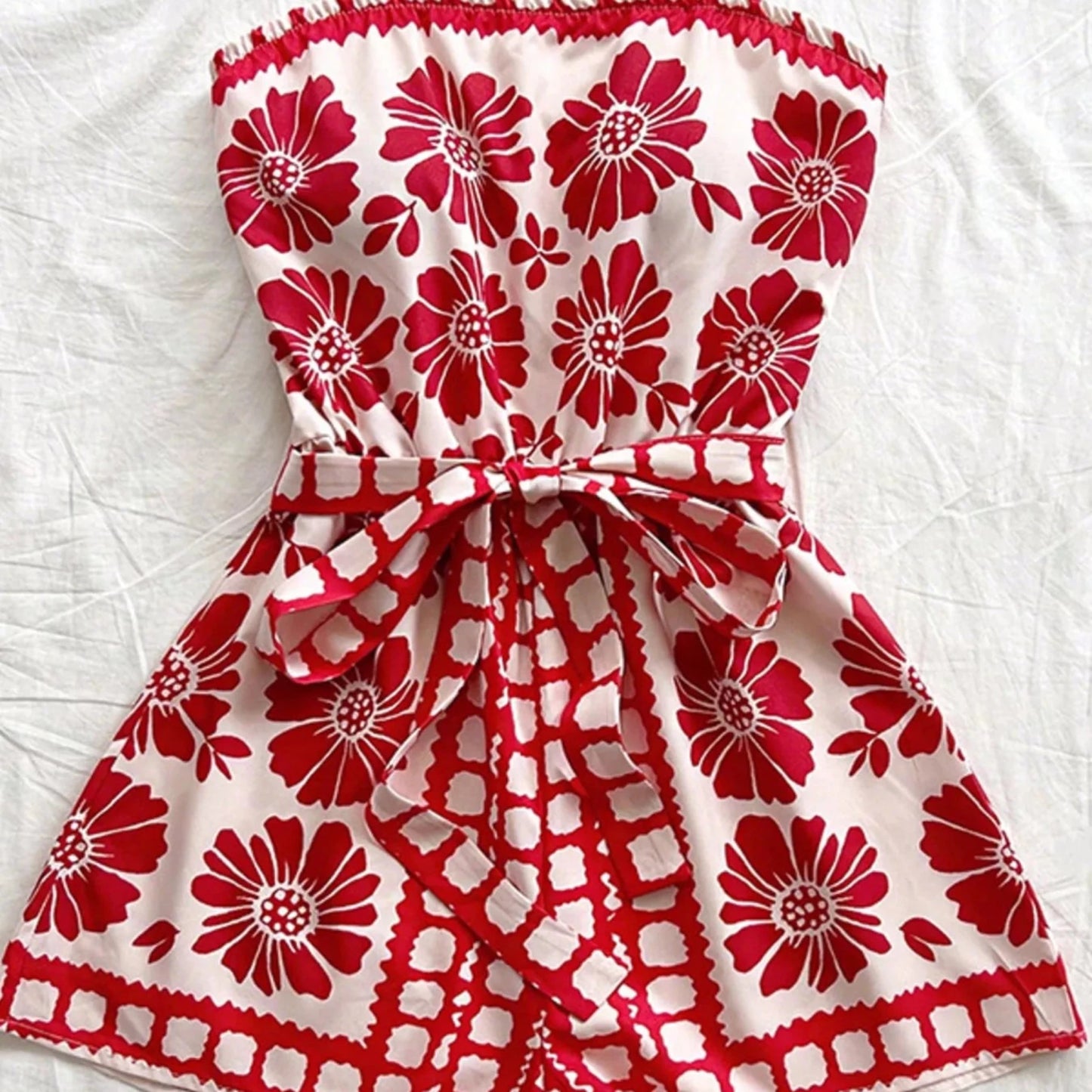 Smocked Strapless Ruffle Hem Romper-Trendsi - Solazura Boutique