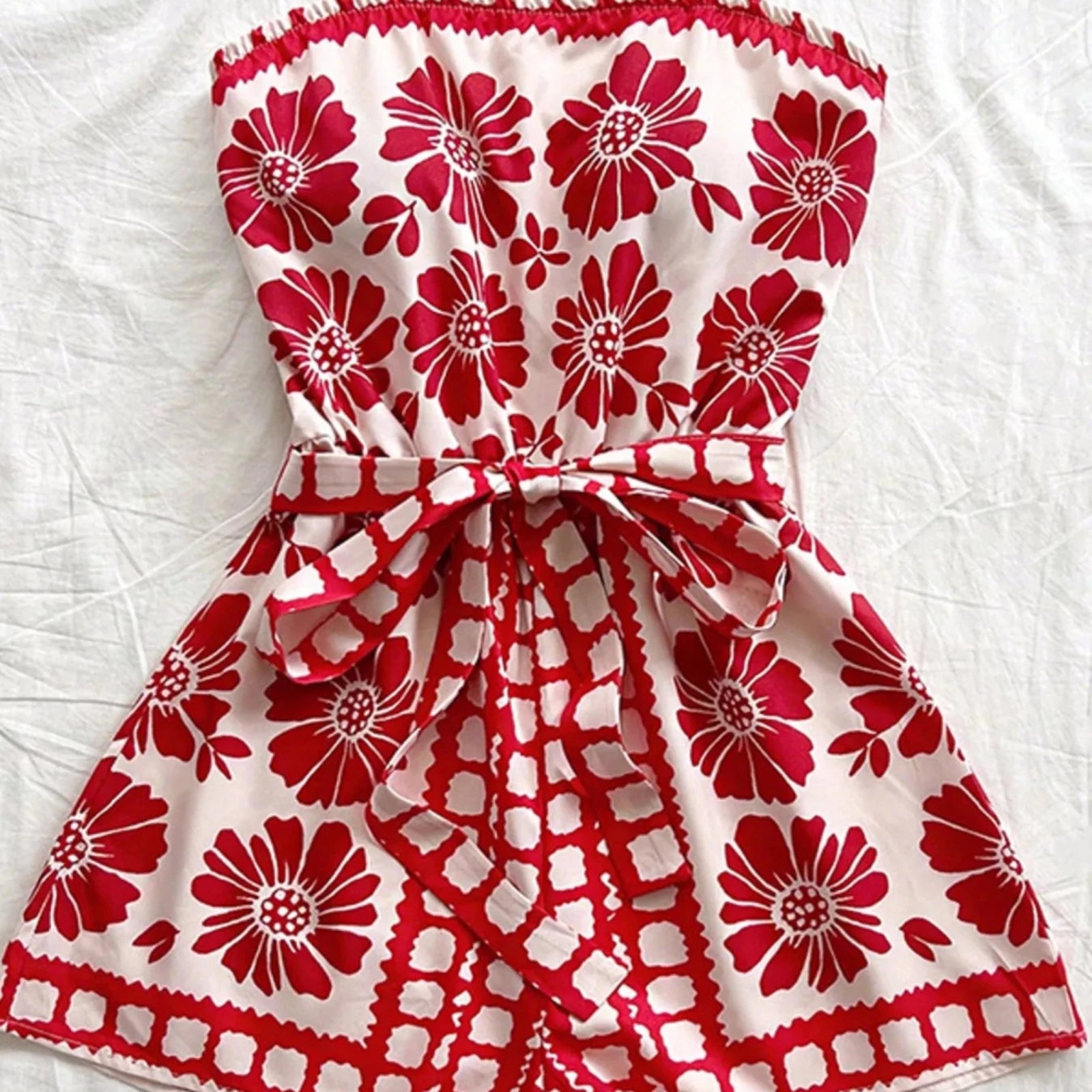 Smocked Strapless Ruffle Hem Romper-Trendsi - Solazura Boutique