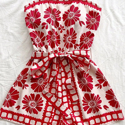 Smocked Strapless Ruffle Hem Romper-Trendsi - Solazura Boutique