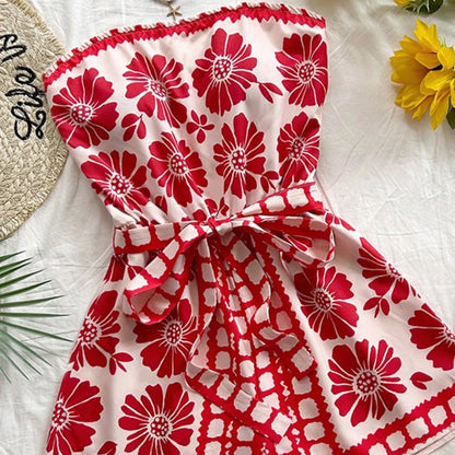 Smocked Strapless Ruffle Hem Romper-Trendsi - Solazura Boutique