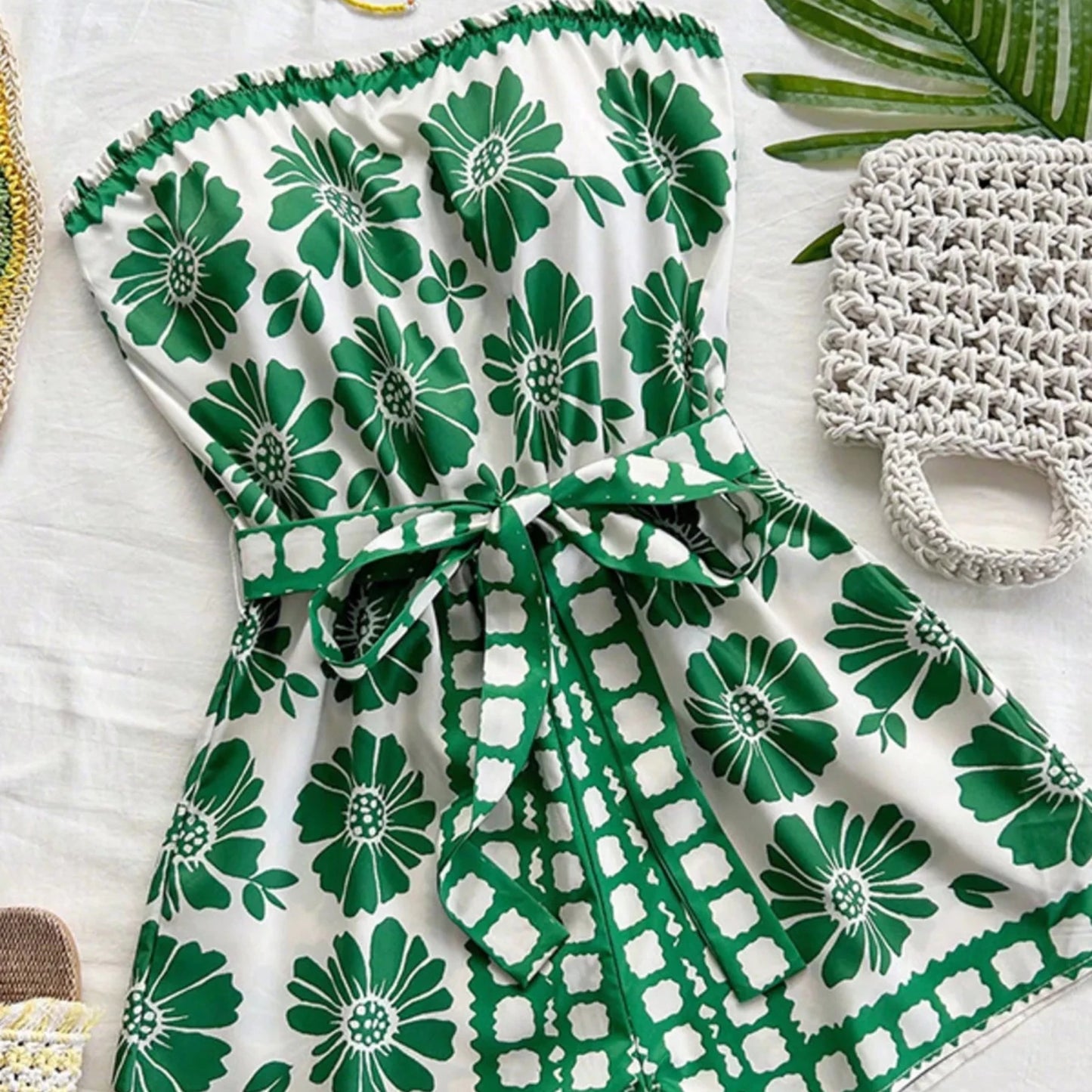 Smocked Strapless Ruffle Hem Romper-Trendsi - Solazura Boutique