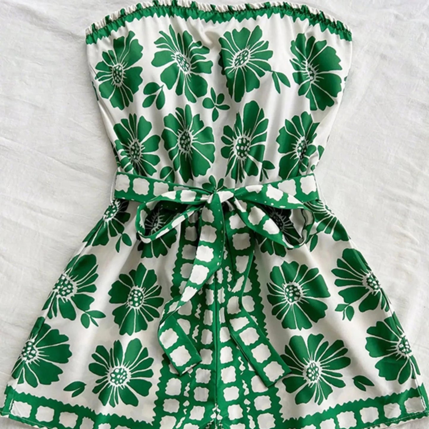 Smocked Strapless Ruffle Hem Romper-Trendsi - Solazura Boutique