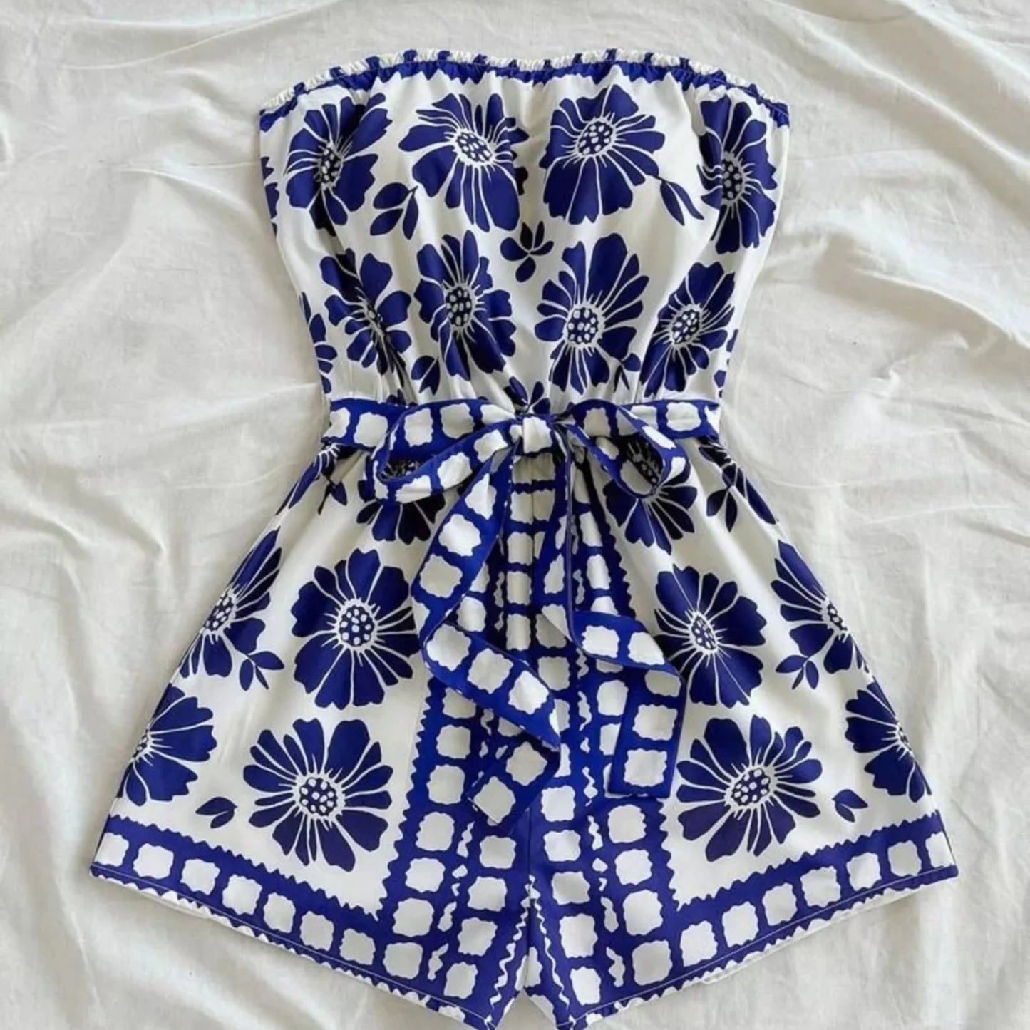Smocked Strapless Ruffle Hem Romper-Trendsi - Solazura Boutique