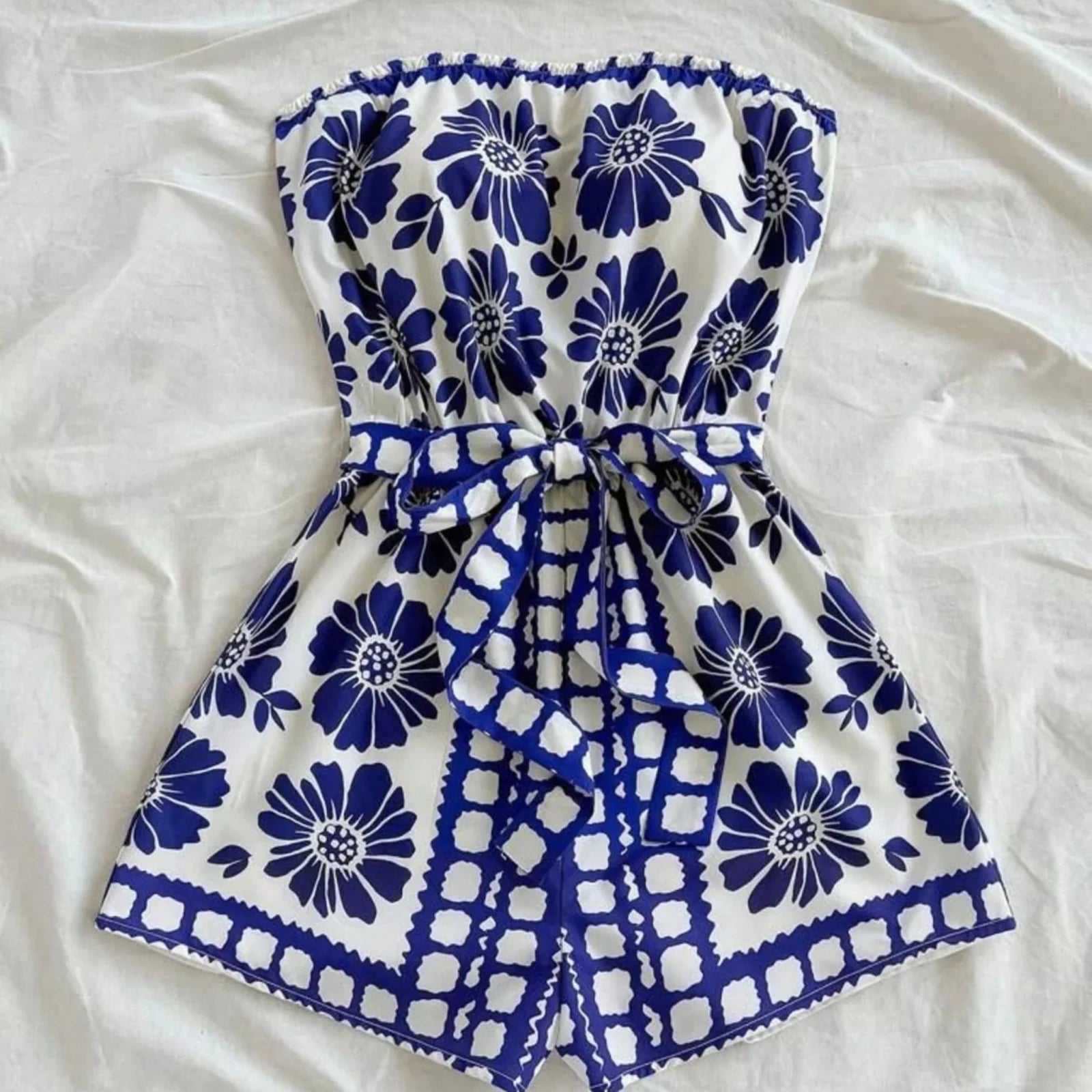 Smocked Strapless Ruffle Hem Romper-Trendsi - Solazura Boutique