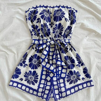 Smocked Strapless Ruffle Hem Romper-Trendsi - Solazura Boutique