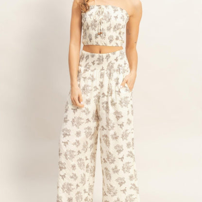 Smocked Tube Top & Wide-Leg Pants Set - Black, Burgundy & Beige-Solazura Boutique - Solazura Boutique