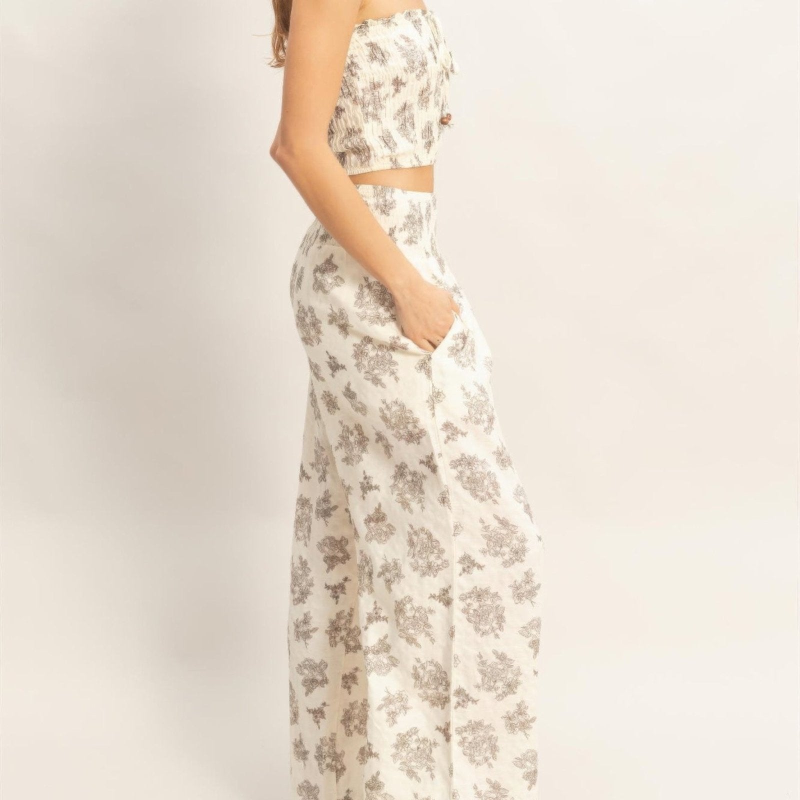 Smocked Tube Top & Wide-Leg Pants Set - Black, Burgundy & Beige-Solazura Boutique - Solazura Boutique
