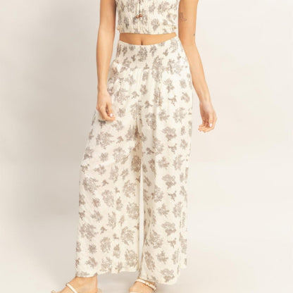 Smocked Tube Top & Wide-Leg Pants Set - Black, Burgundy & Beige-Solazura Boutique - Solazura Boutique