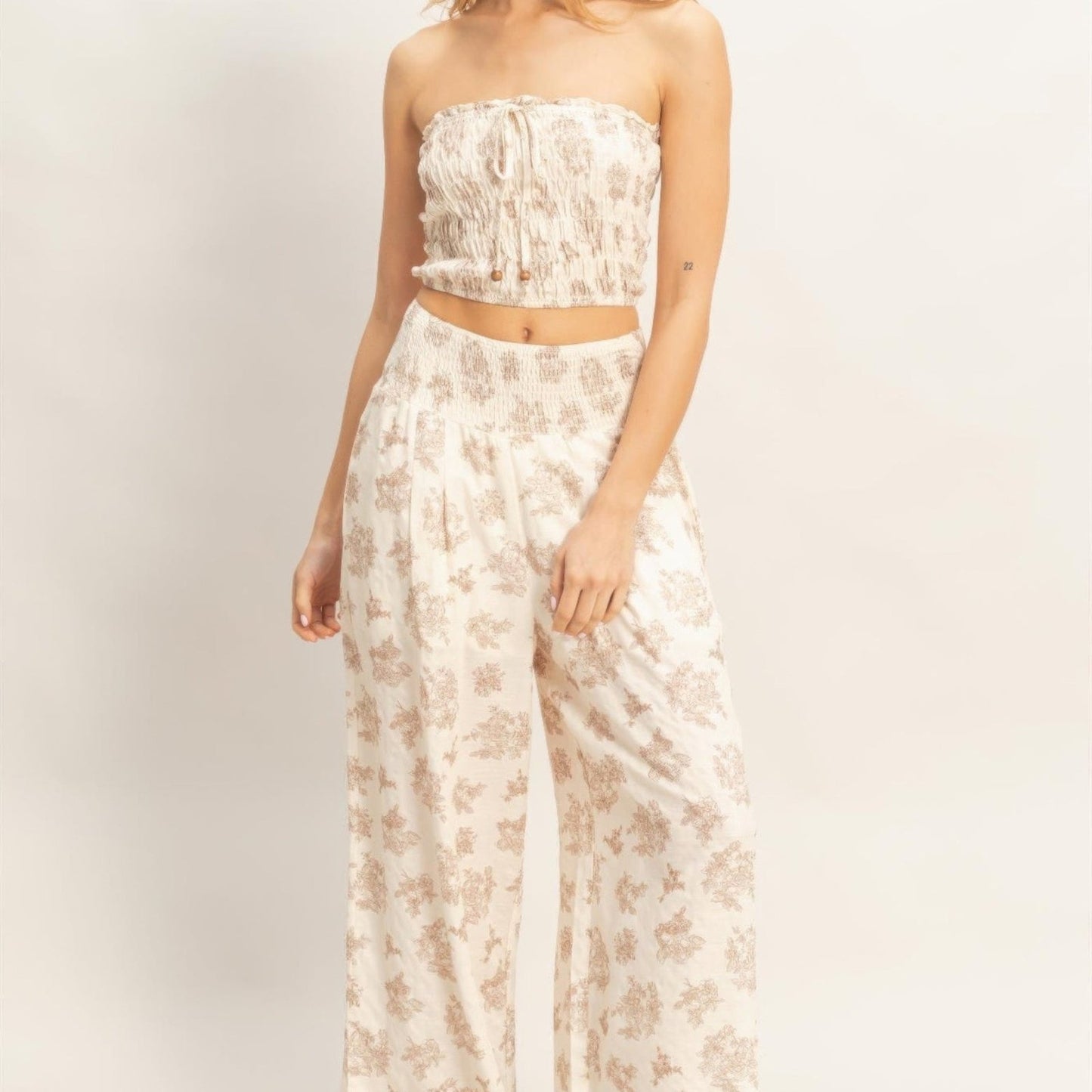 Smocked Tube Top & Wide-Leg Pants Set - Black, Burgundy & Beige-Solazura Boutique - Solazura Boutique