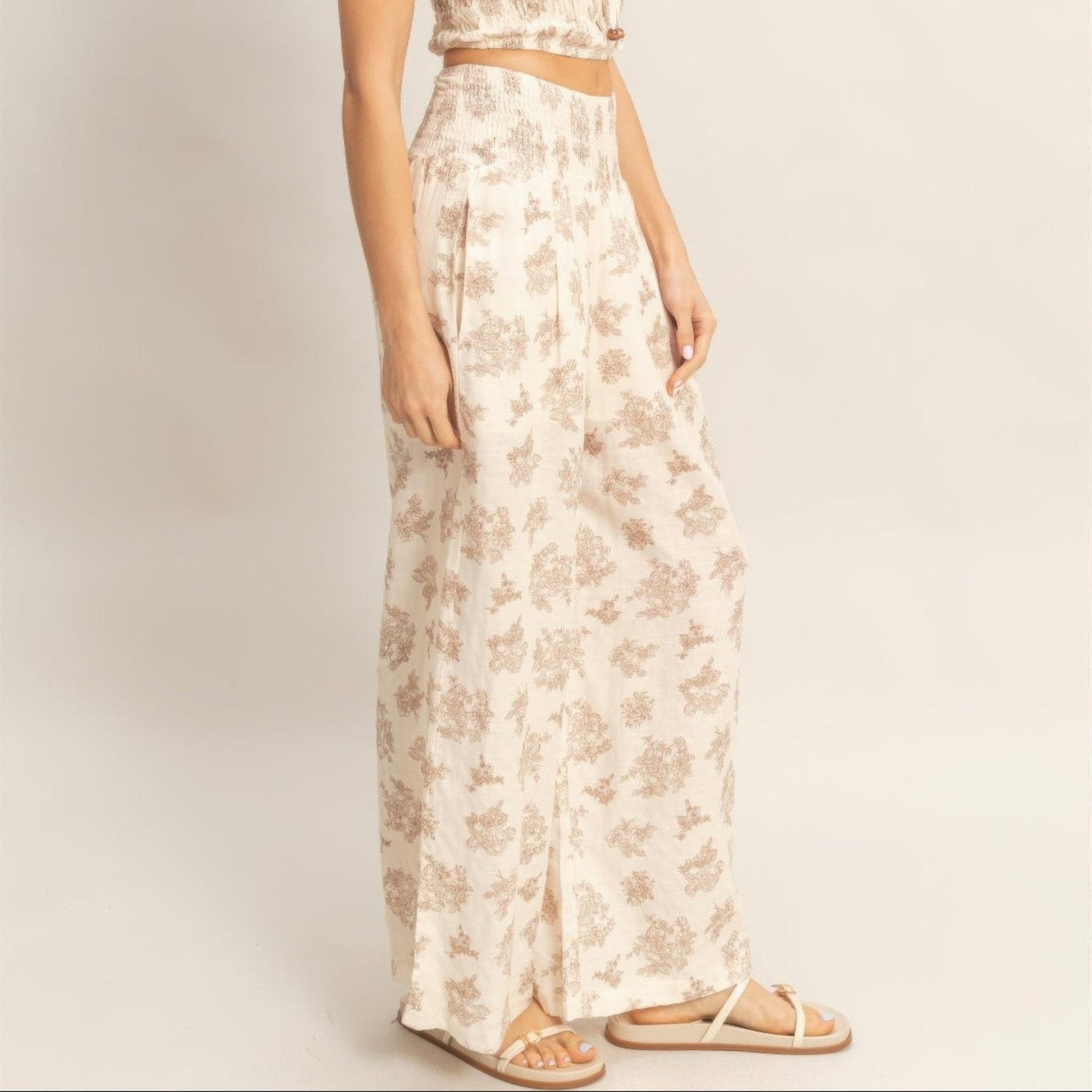 Smocked Tube Top & Wide-Leg Pants Set - Black, Burgundy & Beige-Solazura Boutique - Solazura Boutique