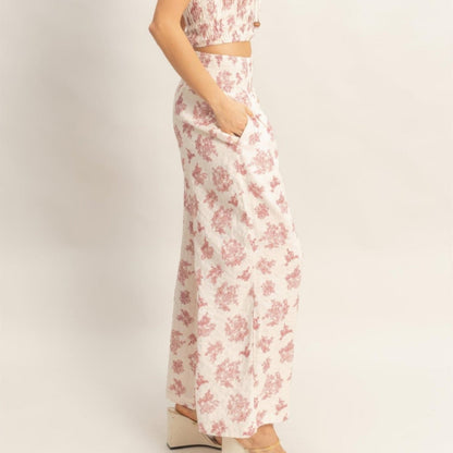 Smocked Tube Top & Wide-Leg Pants Set - Black, Burgundy & Beige-Solazura Boutique - Solazura Boutique