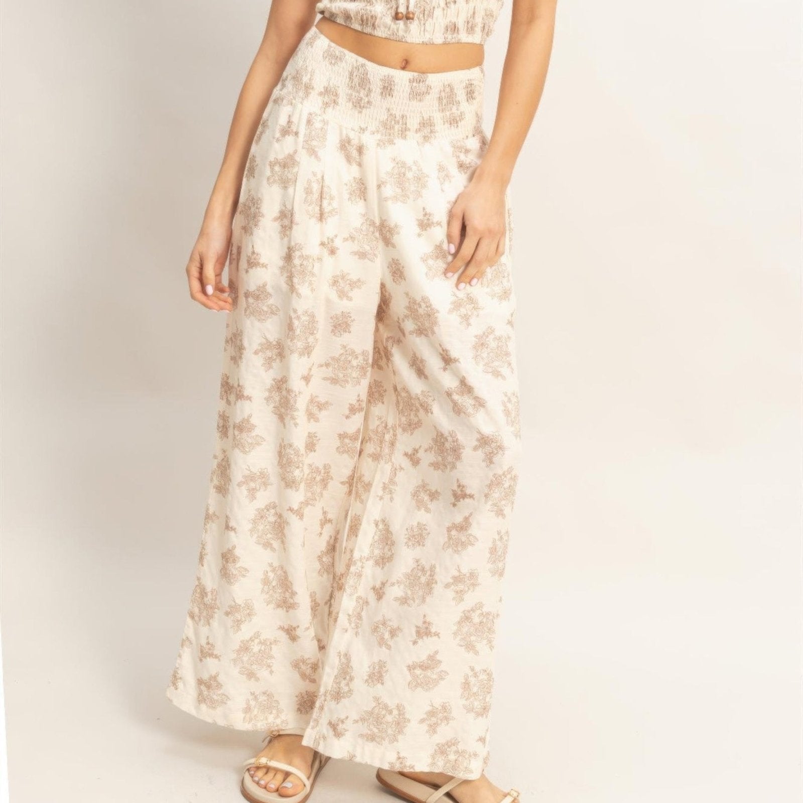 Smocked Tube Top & Wide-Leg Pants Set - Black, Burgundy & Beige-Solazura Boutique - Solazura Boutique