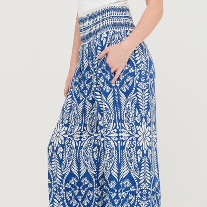 Smocked Waist Floral Pants - Black, Brown & Blue-Solazura Boutique - Solazura Boutique