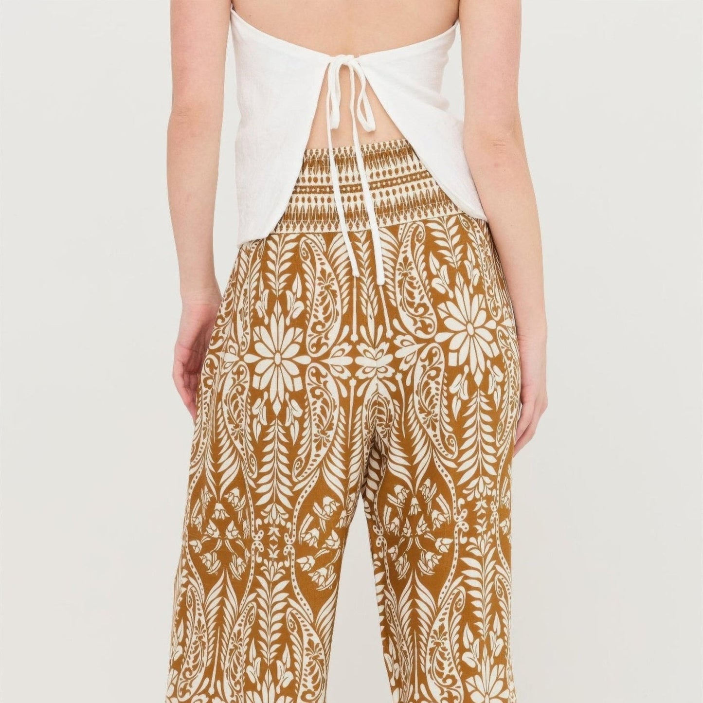 Smocked Waist Floral Pants - Black, Brown & Blue-Solazura Boutique - Solazura Boutique