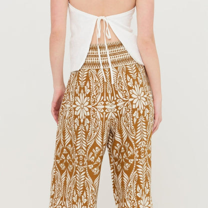 Smocked Waist Floral Pants - Black, Brown & Blue-Solazura Boutique - Solazura Boutique
