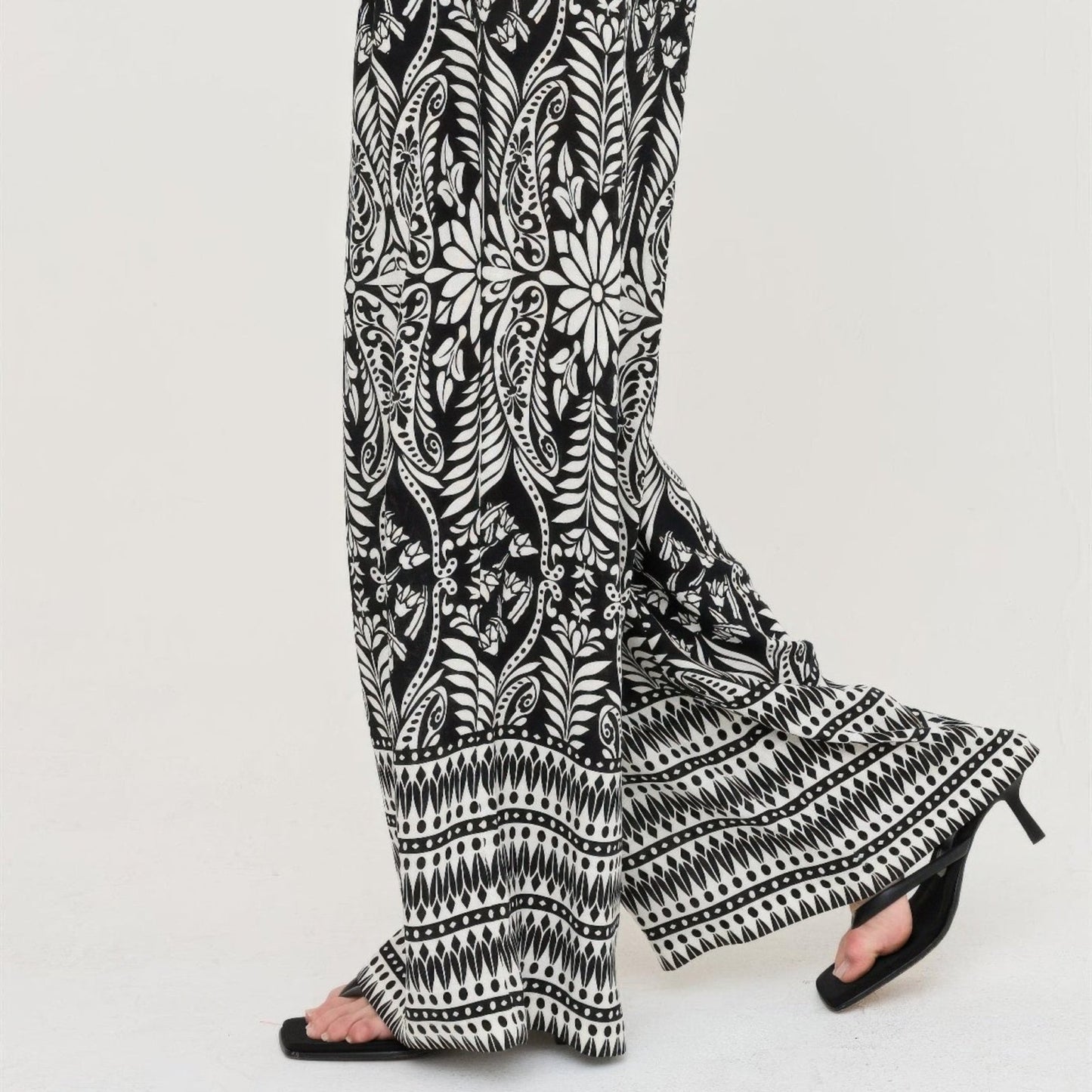 Smocked Waist Floral Pants - Black, Brown & Blue-Solazura Boutique - Solazura Boutique