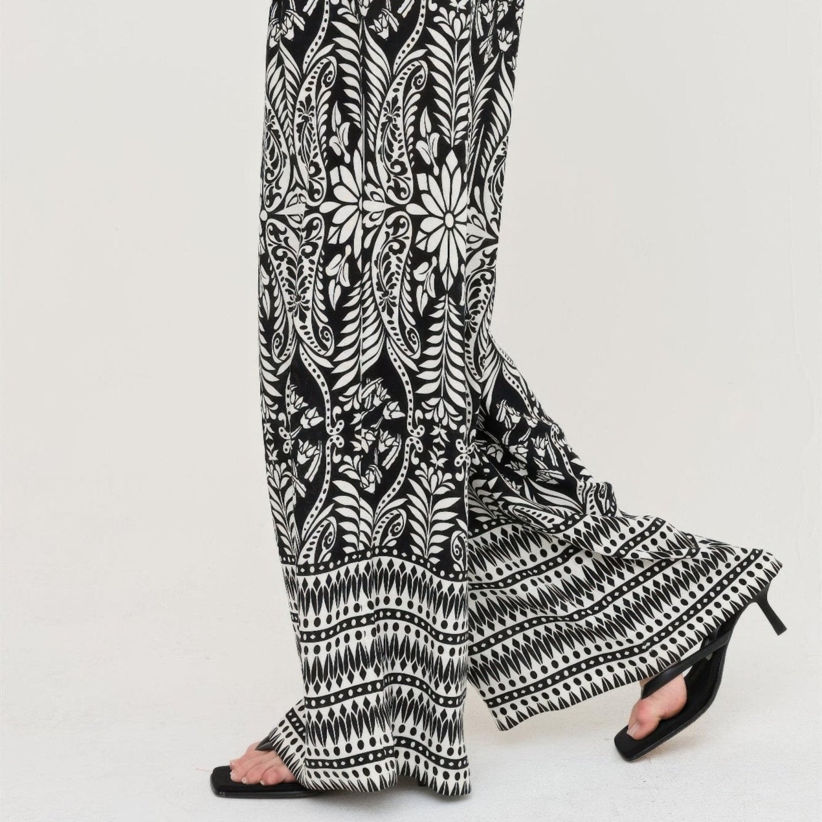 Smocked Waist Floral Pants - Black, Brown & Blue-Solazura Boutique - Solazura Boutique