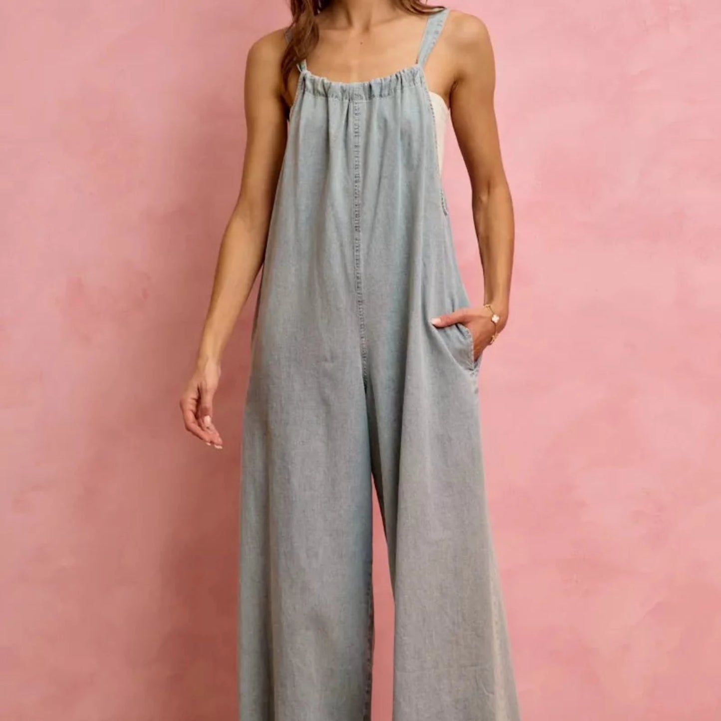 SO ME Wide Leg Lightweight Denim Overalls-Trendsi - Solazura Boutique