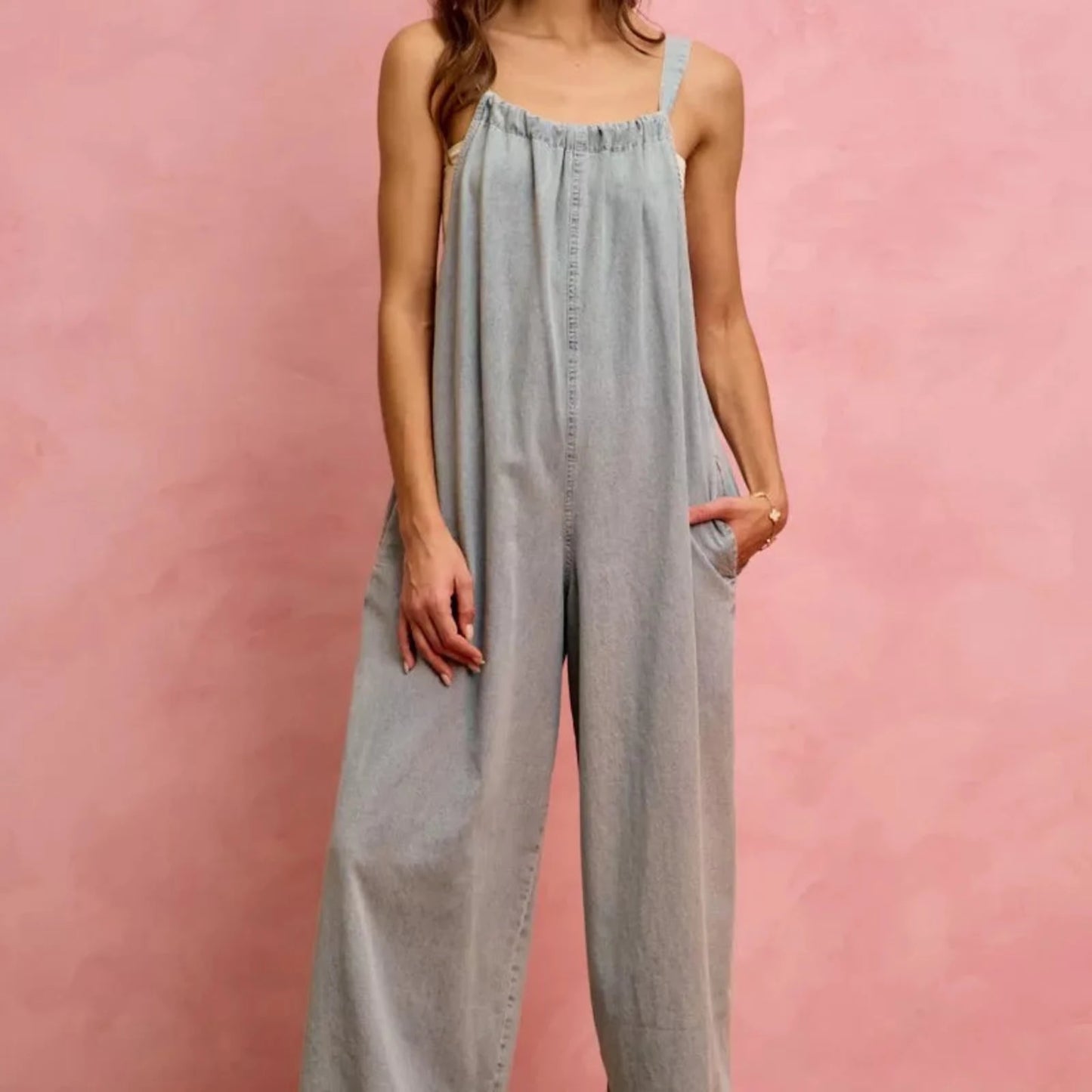 SO ME Wide Leg Lightweight Denim Overalls-Trendsi - Solazura Boutique