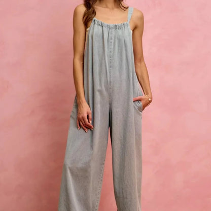 SO ME Wide Leg Lightweight Denim Overalls-Trendsi - Solazura Boutique
