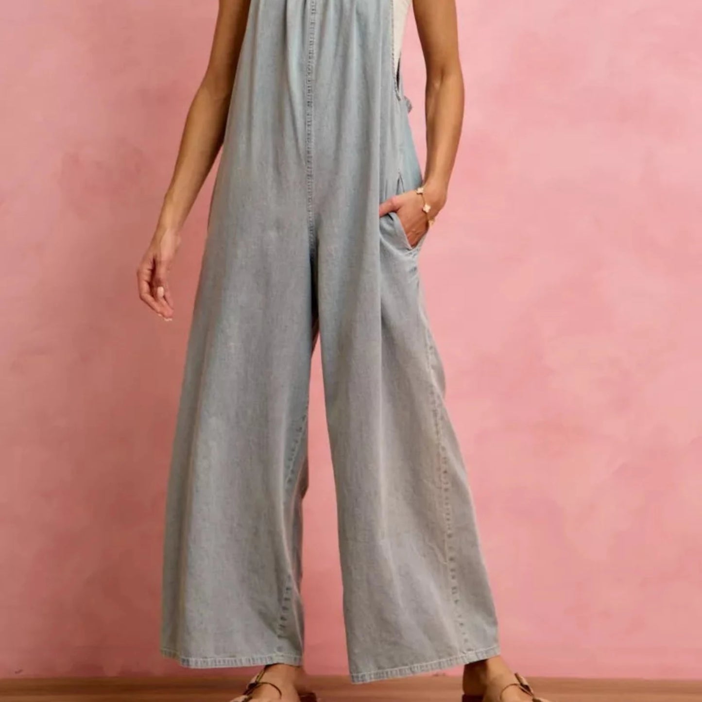 SO ME Wide Leg Lightweight Denim Overalls-Trendsi - Solazura Boutique