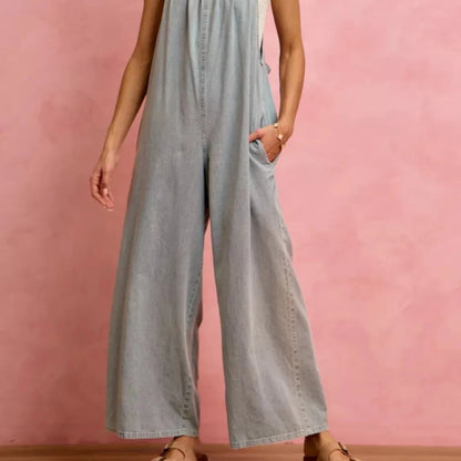 SO ME Wide Leg Lightweight Denim Overalls-Trendsi - Solazura Boutique