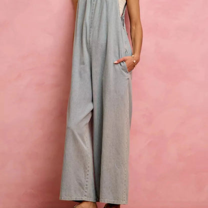 SO ME Wide Leg Lightweight Denim Overalls-Trendsi - Solazura Boutique