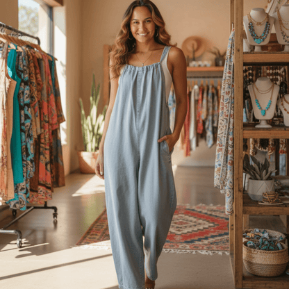 SO ME Wide Leg Lightweight Denim Overalls-Trendsi - Solazura Boutique
