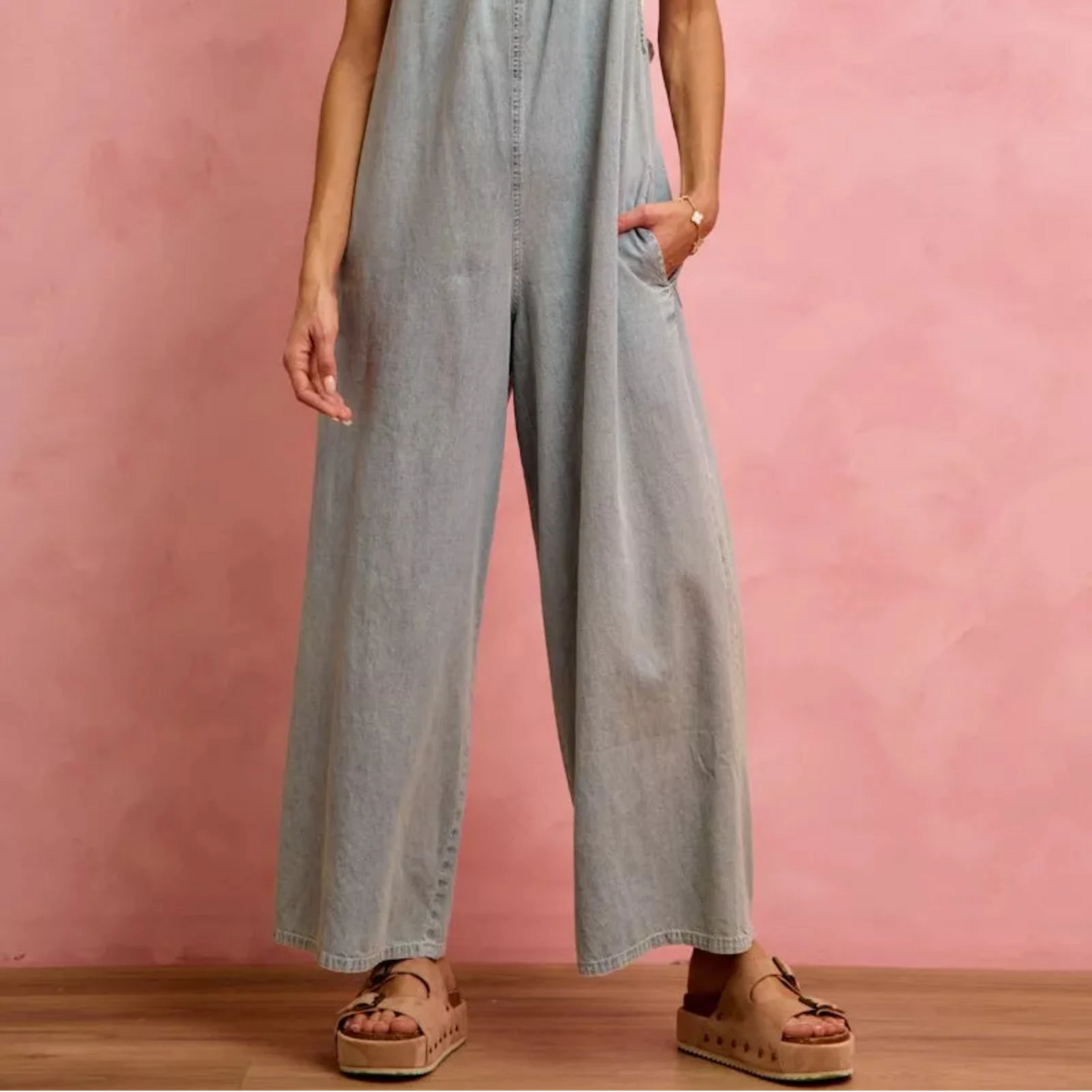 SO ME Wide Leg Lightweight Denim Overalls-Trendsi - Solazura Boutique