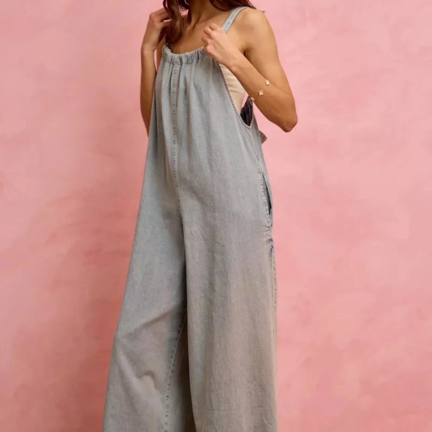 SO ME Wide Leg Lightweight Denim Overalls-Trendsi - Solazura Boutique