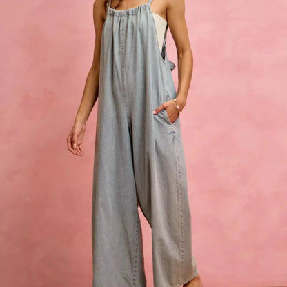 SO ME Wide Leg Lightweight Denim Overalls-Trendsi - Solazura Boutique